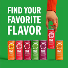IZZE Sparkling Juice Beverage Blend,Sunset Variety Pack,Clementine,Peach,Cherry Lime,Pomegranate,No Sugar Added,8.4 Fl Oz,(Pack of 48)