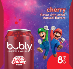bubly Sparkling Water, The Super Mario Galaxy Movie Strawberry, Zero Sugar & Zero Calories, 12 Fl Oz Cans (Pack of 8), Packaging May Vary