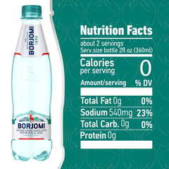 BORJOMI Sparkling Natural Mineral Water, with Natural Gut-Healthy Minerals, Naturally Alkaline, Crispy and Bold Taste, PET Bottles, 25.3 fl oz, 6 Pack