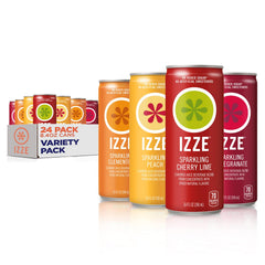 IZZE Sparkling Juice Beverage Blend,Sunset Variety Pack,Clementine,Peach,Cherry Lime,Pomegranate,No Sugar Added,8.4 Fl Oz,(Pack of 48)