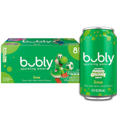 bubly Sparkling Water, The Super Mario Galaxy Movie Strawberry, Zero Sugar & Zero Calories, 12 Fl Oz Cans (Pack of 8), Packaging May Vary