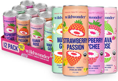 wildwonder Sparkling Probiotic Drink 12pk, For Gut Health & Immune Support, Tropical Vibes Variety, 5g Prebiotic Fiber, Live Probiotics, Organic, Vegan, Low Sugar, 12Pack, 12oz Can, Seen on Shark Tank