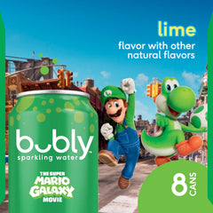 bubly Sparkling Water, The Super Mario Galaxy Movie Strawberry, Zero Sugar & Zero Calories, 12 Fl Oz Cans (Pack of 8), Packaging May Vary