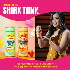 wildwonder Sparkling Probiotic Drink 12pk, For Gut Health & Immune Support, Tropical Vibes Variety, 5g Prebiotic Fiber, Live Probiotics, Organic, Vegan, Low Sugar, 12Pack, 12oz Can, Seen on Shark Tank