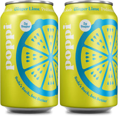 Poppi Ginger Lime Prebiotic Soda, 12 Fl Oz Can (Pack of 2)