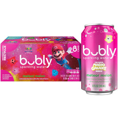 bubly Sparkling Water, The Super Mario Galaxy Movie Strawberry, Zero Sugar & Zero Calories, 12 Fl Oz Cans (Pack of 8), Packaging May Vary