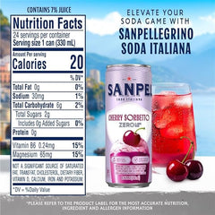 Sanpellegrino Soda Italiana Cherry Sorbetto Italian Sparkling Drink, 0g Added Sugar, Real Fruit Juice, Italian Soda Sparkling Beverage, 24-Pack