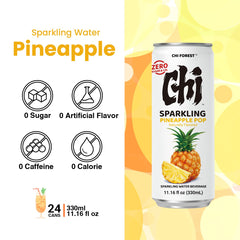 CHI FOREST Pineapple Sparkling Water Beverage, Zero Sugar Drinks, Zero Artificial Flavor, 11.16 fl oz Cans (Pack of 24)