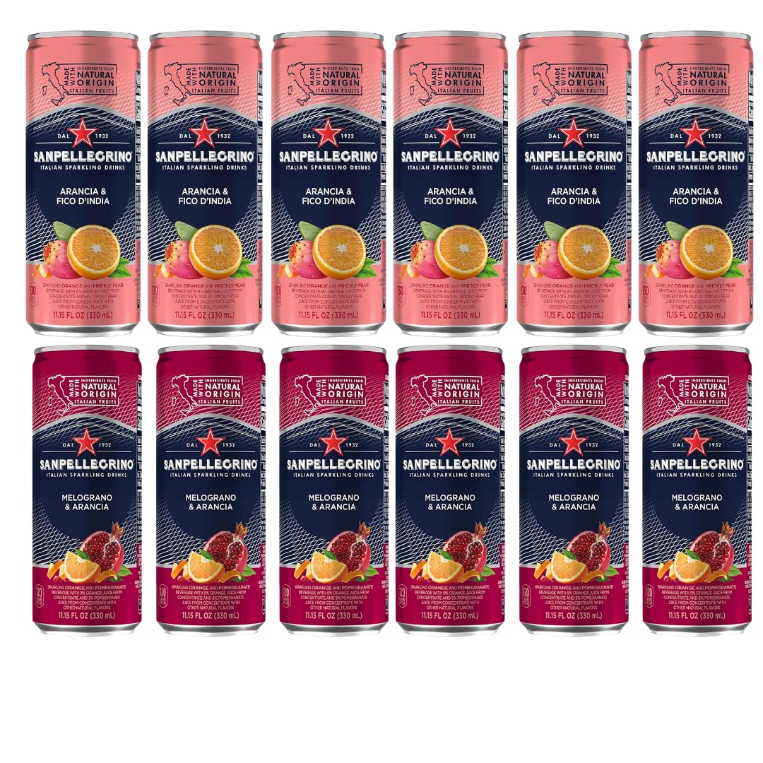 San Pellegrino Sparkling Water Variety Pack, 12 x 6.7 fl oz – 6 Pomegranate & 6 Prickly Pear, Refreshing Italian Carbonated Beverage