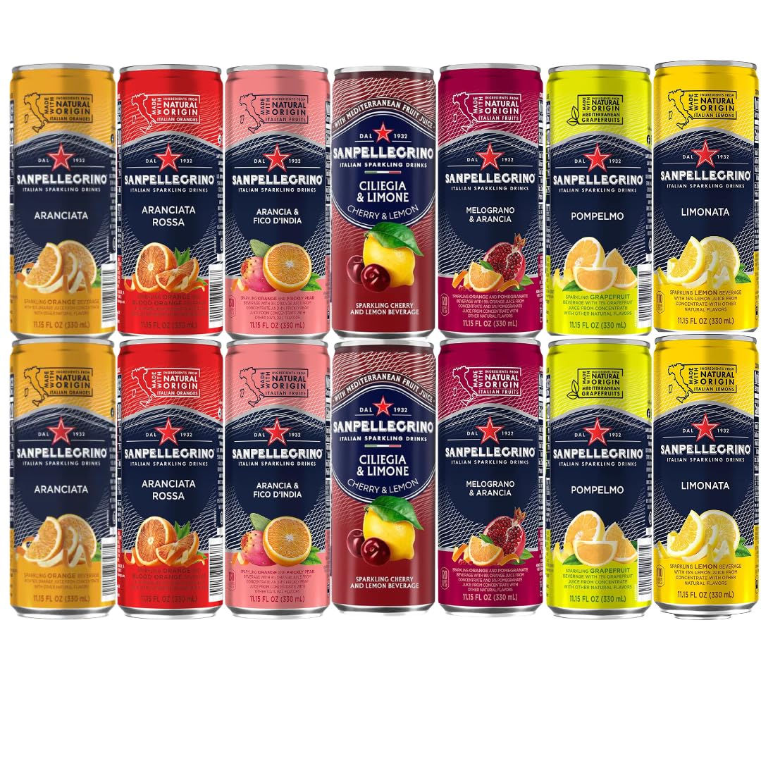 San Pellegrino 14 Pack Sparkling Fruit Soda Variety – Includes Cherry Lemon – Orange, Lemon, Grapefruit, Blood Orange, Prickly Pear, Pomegranate Orange – Refreshing Citrus Drinks